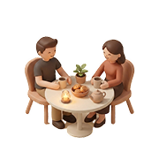 Two people sitting at a cafe table on a date