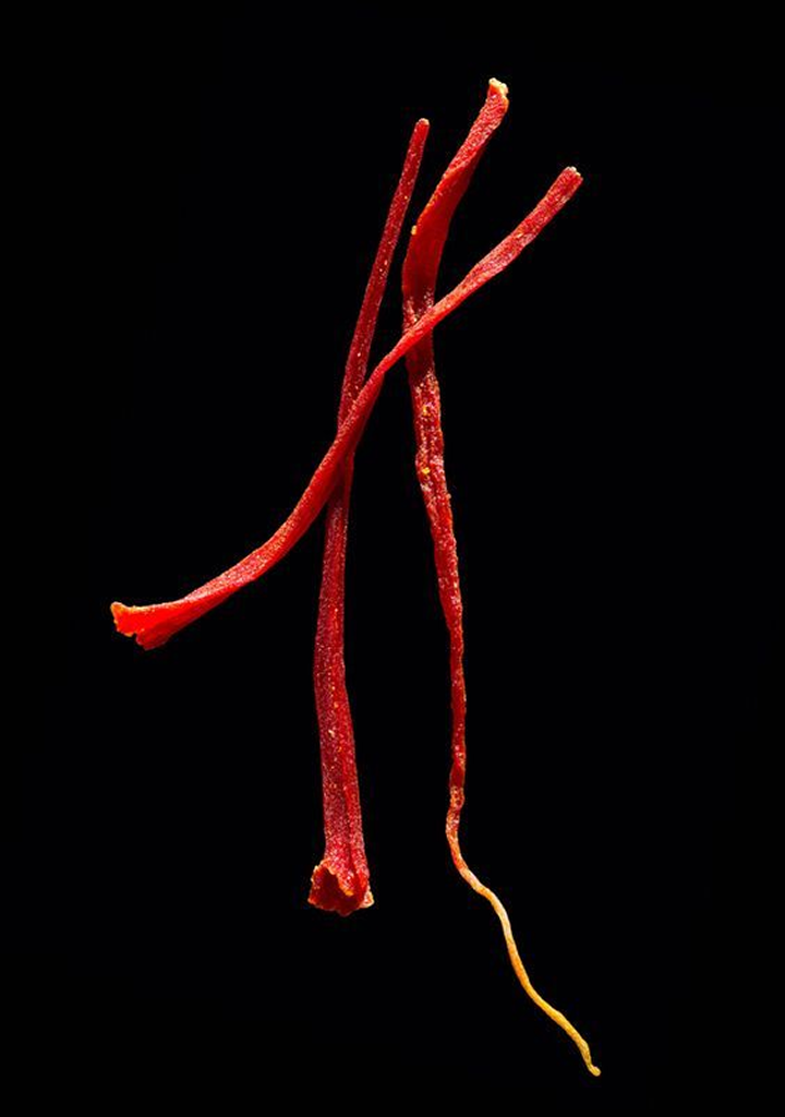 Red saffron threads on black
